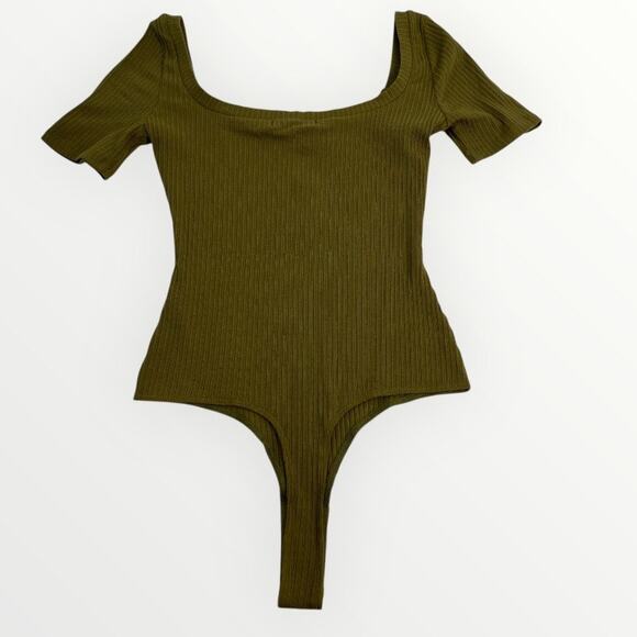 n: Philanthropy Langley Bodysuit Olive Green Ribbed Thong Chic Indie SZ XS NWT - Picture 14 of 15